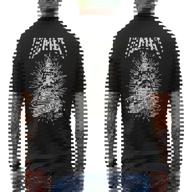 Illuminati New World Order イルミナティ新世界秩序デザイン、プロビデンスの目 メンズTシャツ バックプリント