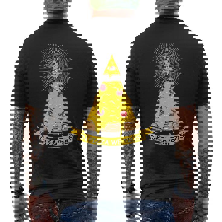 In Pizza We Trust イルミナティピザ メンズTシャツ バックプリント