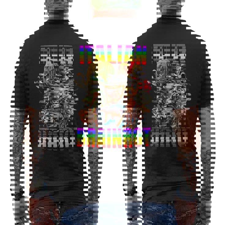 Italian Brainrot All Characters レインボー フラッグ プライド メンズTシャツ バックプリント