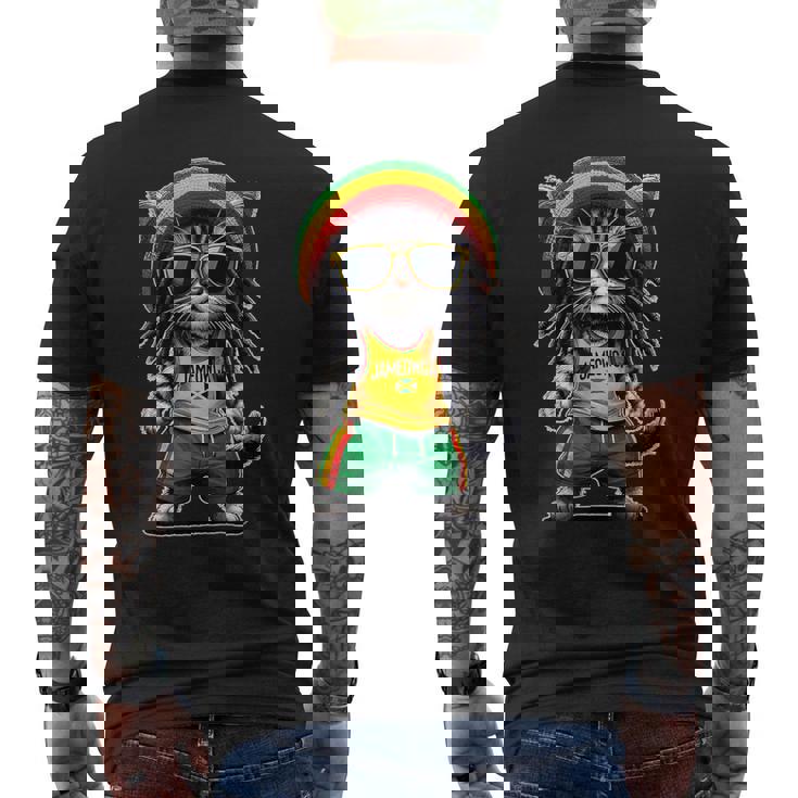 Jameowca クールで面白いジャマイカン ラスタ レゲエ キャット メンズTシャツ バックプリント