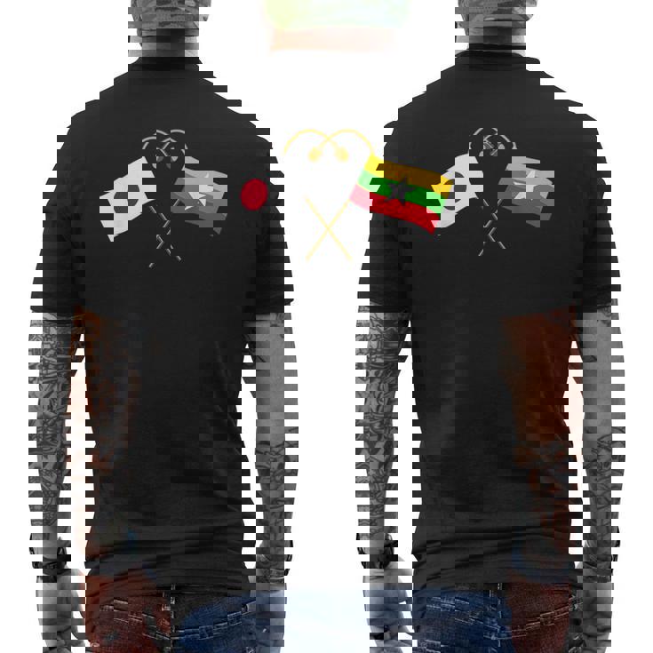 Japanese Flag Myanmar Flag ミャンマー遺産 ミャンマーのルーツ 日本の国旗 ミャンマーの国旗 メンズTシャツ バックプリント