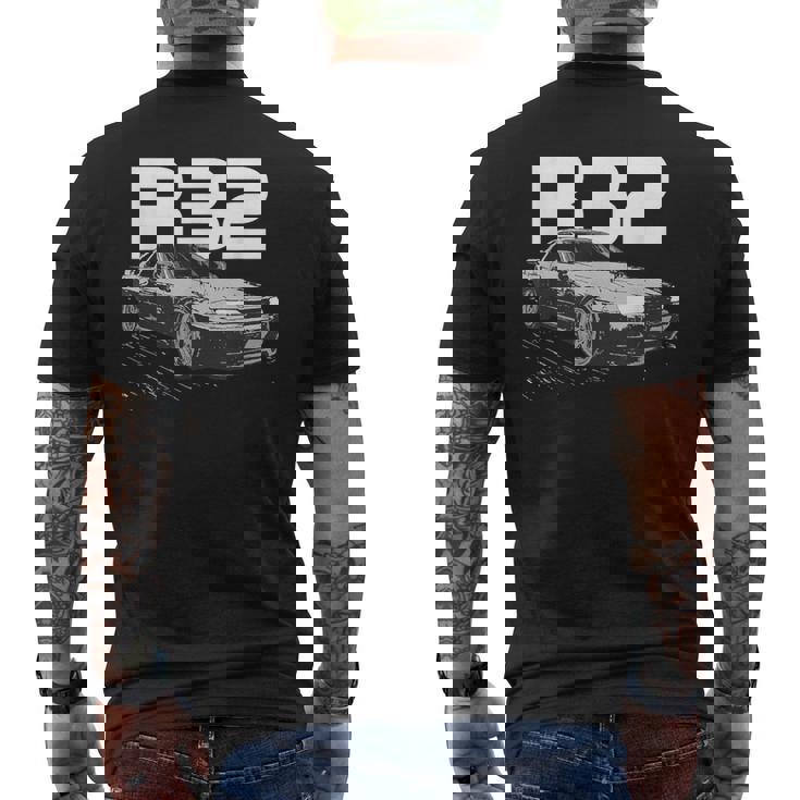 Jdm R32 ドリフトカー メンズTシャツ バックプリント