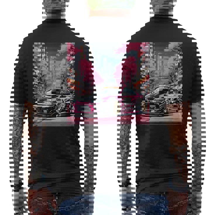 Jdm レトロ 和 ドリフト 車 東京 スカイライン 桜 メンズTシャツ バックプリント