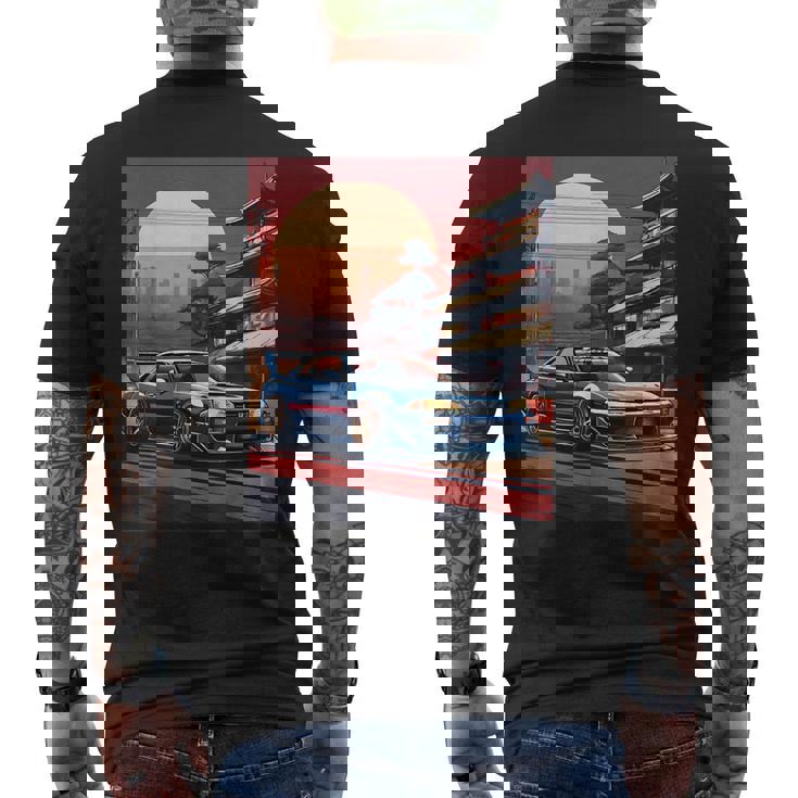 Jdm レトロ 日本自動車 レースカー 東京 スカイライン サンセット メンズTシャツ バックプリント