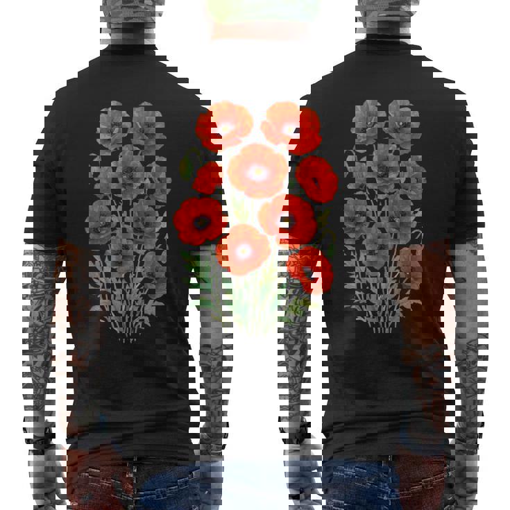Jolies Fleurs Coquelicots Rouges En Pleine Floraison Formes Blanches Mania T-shirt imprimé au dos