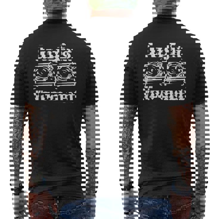 Junglist Movement ジャングルドラムとバスミュージックデザイン メンズTシャツ バックプリント