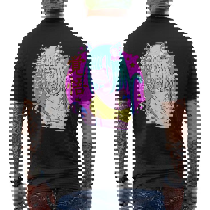 Kawaii Gamer ネコガール メンヘラ 美的パステル ゴス キュート メンズTシャツ バックプリント