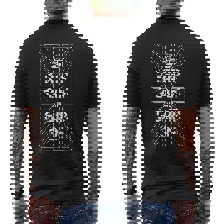 Keep Calm And Carry On 落ち着いてキャリーオン 英国の輪郭の旗 メンズTシャツ バックプリント