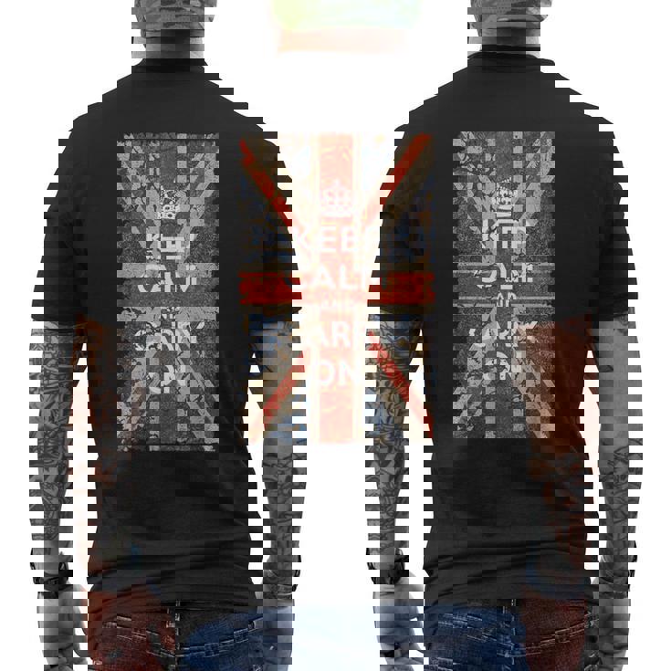 Keep Calm And Carry On Uk Flag メンズTシャツ バックプリント