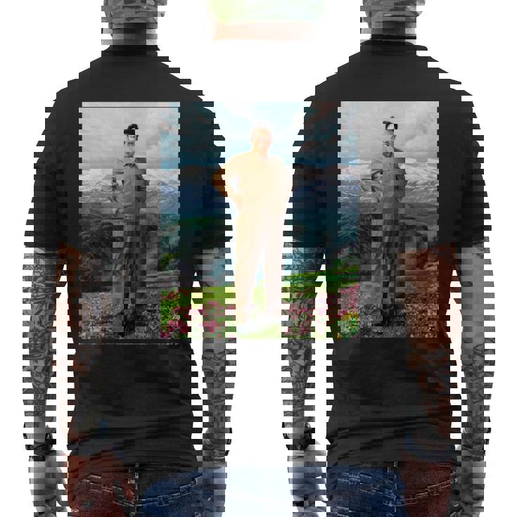 Kim Jong Il Kim Jong Un Humour North Korea メンズTシャツ バックプリント