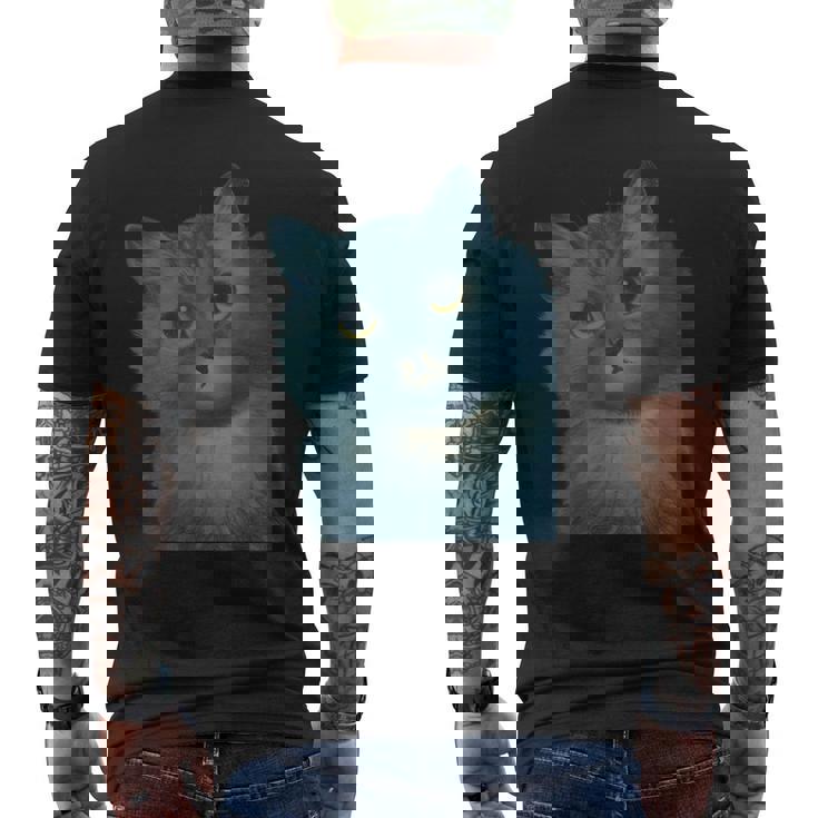 L Wain作 青い猫 メンズTシャツ バックプリント