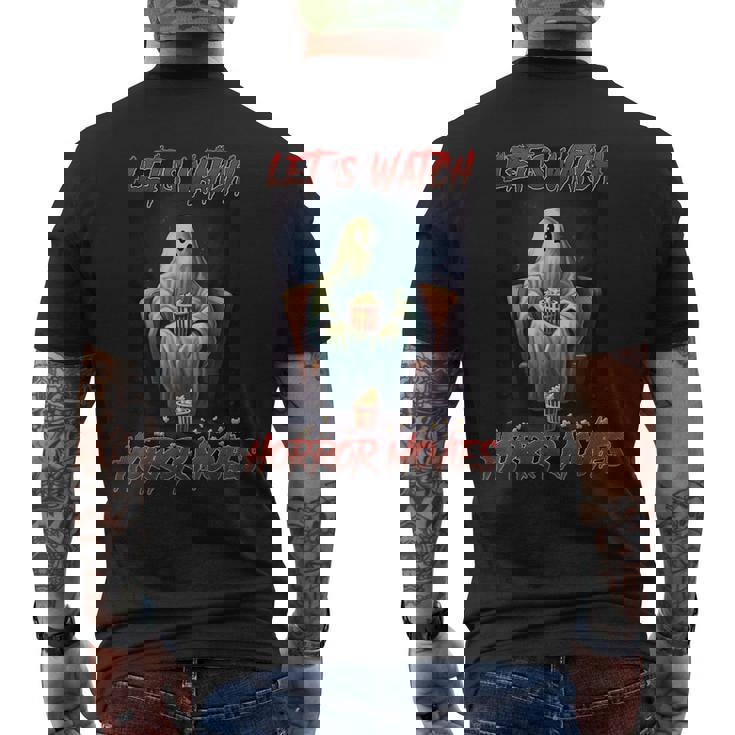 Let's Watch ホラー映画 おもしろハロウィンホラー映画 メンズTシャツ バックプリント