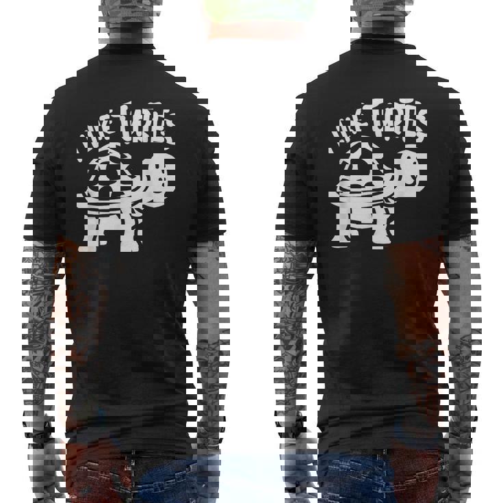 I Like Turtles かわいい 亀 愛 亀 海 動物 好き メンズTシャツ バックプリント