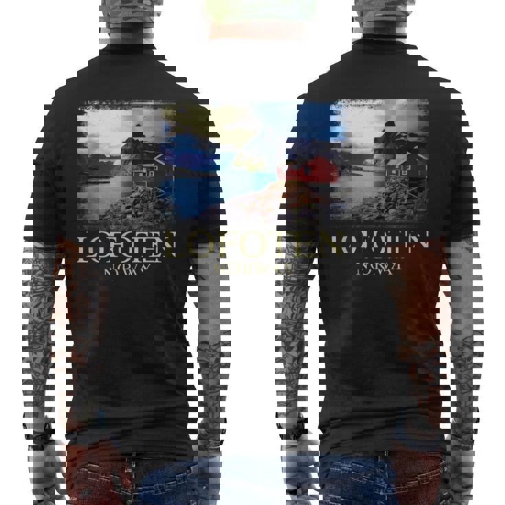 Lofoten ノルウェー キャビン ノルディック フィヨルド ベルゲン オーロラ メンズTシャツ バックプリント