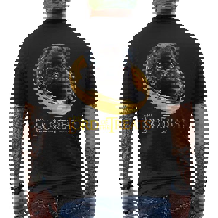 Lord Of The Treats 御馳走の主-クリスマスのための面白い黒いパグ犬 メンズTシャツ バックプリント