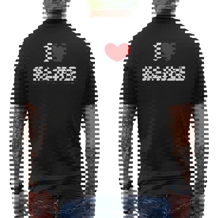 I Love Hajer 私は愛する Hajer メンズTシャツ バックプリント