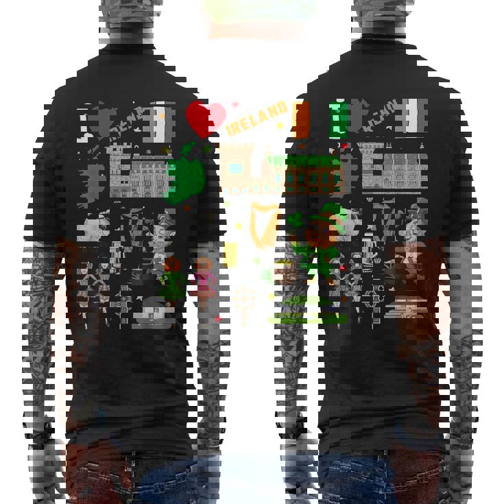 I Love Ireland。手描きアイルランドのランドマーク、旗、地図 メンズTシャツ バックプリント