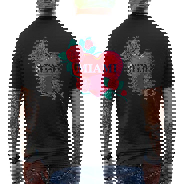 I Love Miami Miami Love Heart & Roses Illustration Graphic メンズTシャツ バックプリント