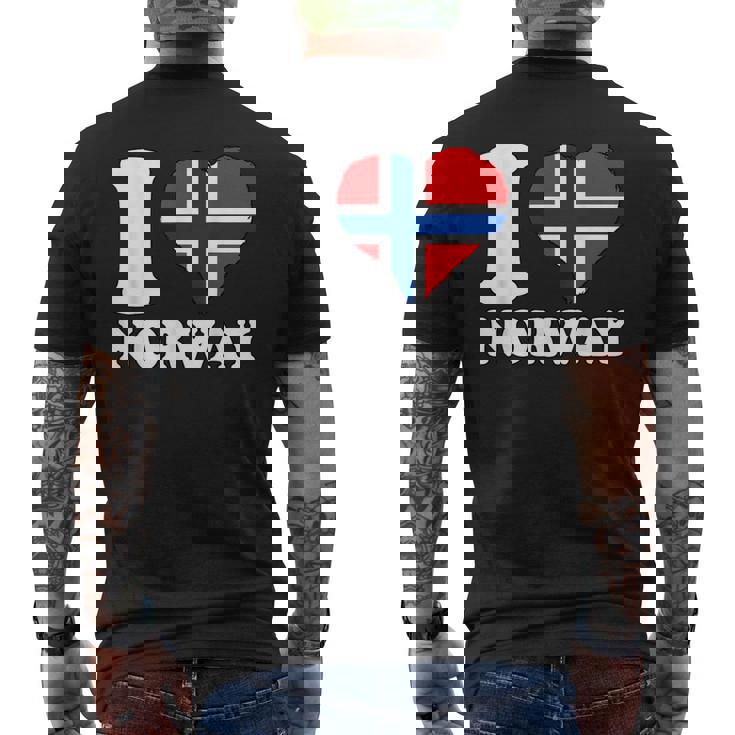 I Love Norwegian Pride ノルウェーのルーツ ノルウェー国旗 メンズTシャツ バックプリント