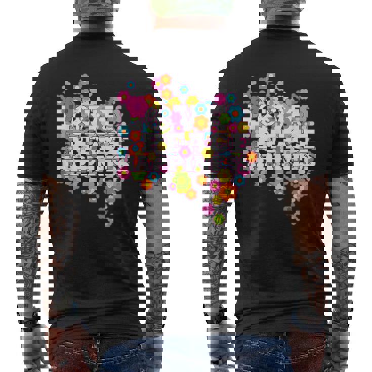 Love Peace Happiness 60年代70年代ヒッピーフラワーパワー メンズTシャツ バックプリント