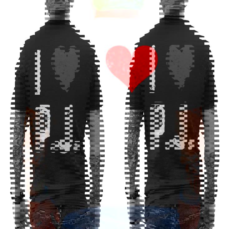 I Love Pj PJ ハート アンティーク調 長袖tシャツ メンズTシャツ バックプリント