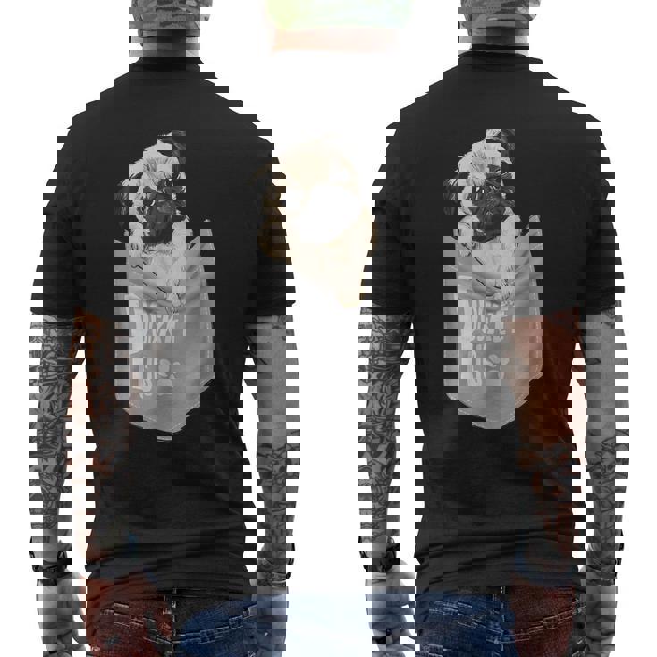 Love Pugs かっこいいポケットパグ ペット 犬 グラフィックデザイン メンズTシャツ バックプリント