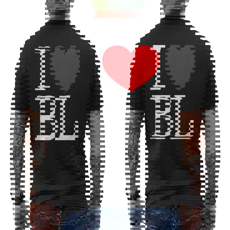 I Love ハート Bl メンズTシャツ バックプリント