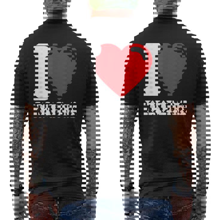 I Love 横浜市 日本文化 美しい日本 横浜大好き メンズTシャツ バックプリント