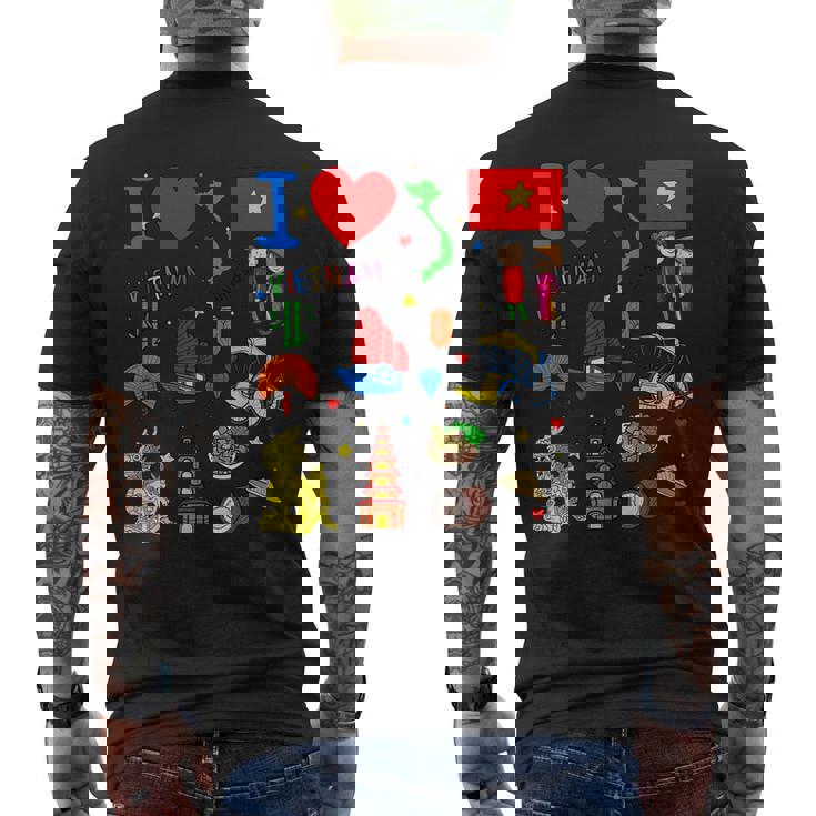 I Loveietnam手描き ベトナムのランドマーク、旗、地図 メンズTシャツ バックプリント