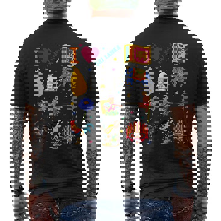 I Loveri Lanka 手描きのスリランカのランドマーク、旗、地図 メンズTシャツ バックプリント
