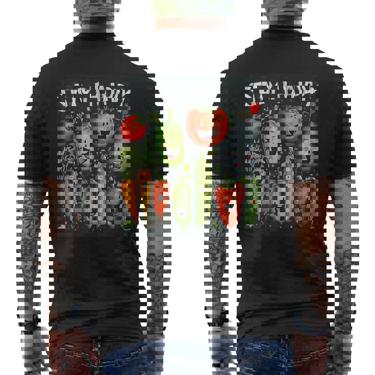 Mantente Feliz Conerduras Y Frutas Divertidas Camiseta Hombre Estampado Espalda