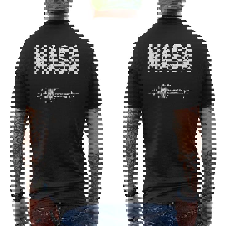 Masa ギター ハートビート 音楽 ギタリスト レトロ ヴィンテージ メンズTシャツ バックプリント