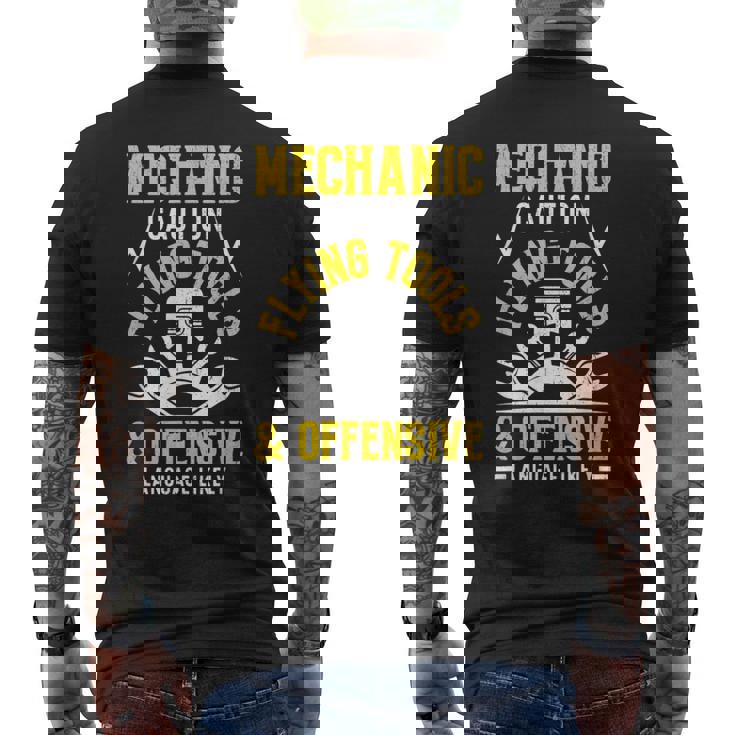 Mechanic Caution Flying Tools 自動車整備士 メンズTシャツ バックプリント