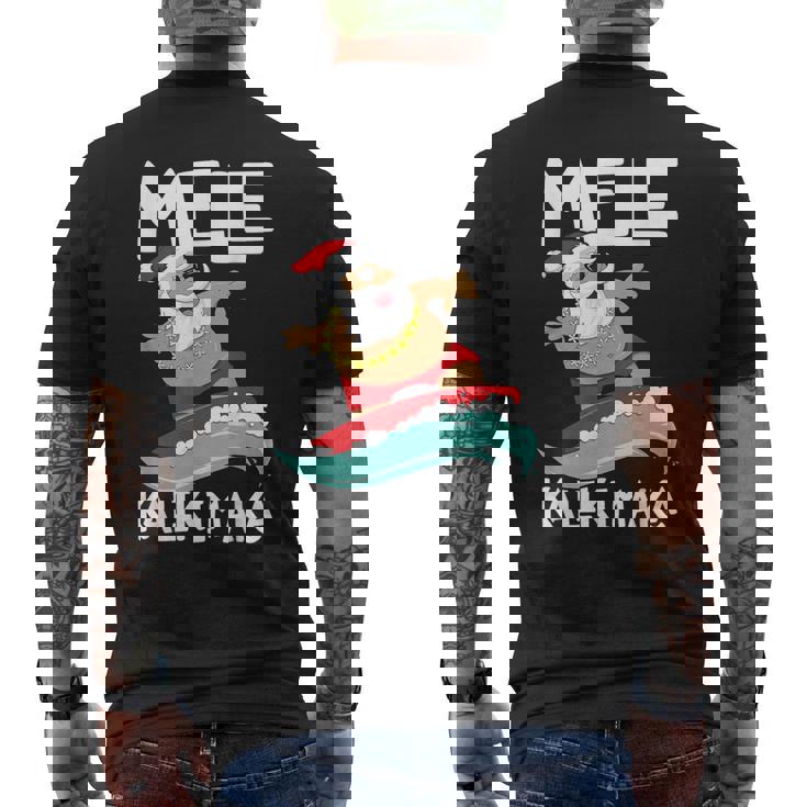Mele Kalikimaka ハワイアン クリスマス ハワイ サーフィン サンタ メンズTシャツ バックプリント