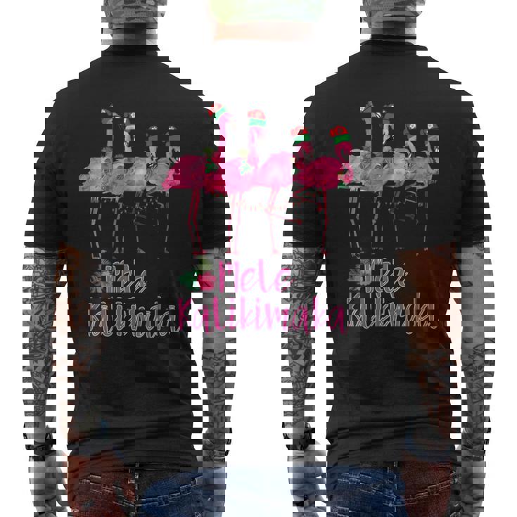 Mele Kalikimaka フラミンゴ ハワイ トロピカルファミリー メンズTシャツ バックプリント