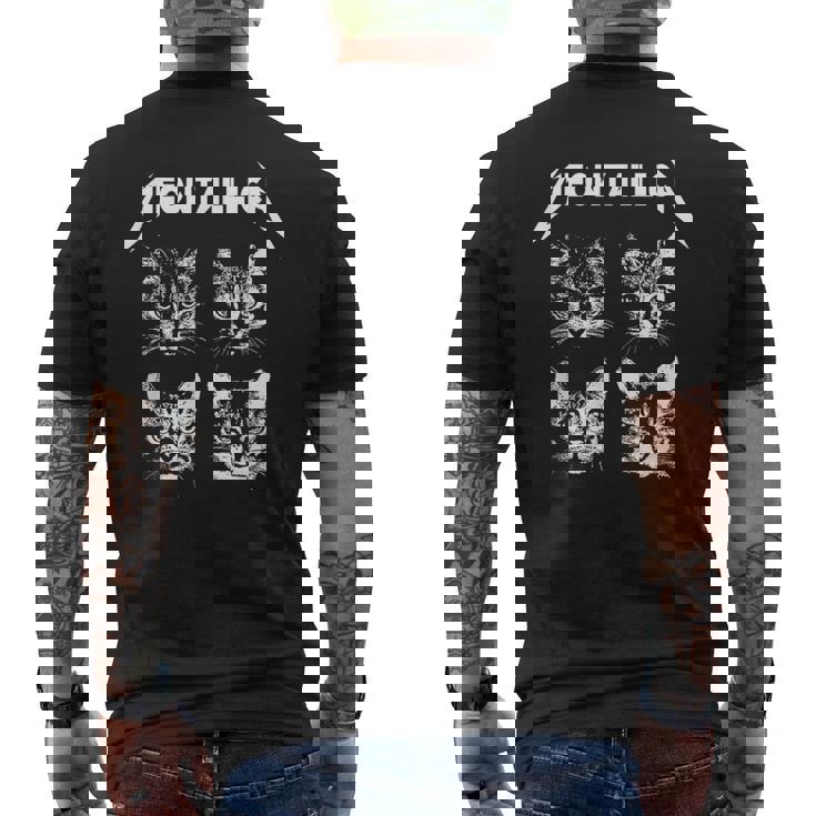 Meowtallica ブラック ホワイト 面白い パロディバンド 猫 子猫 恋人 メンズTシャツ バックプリント