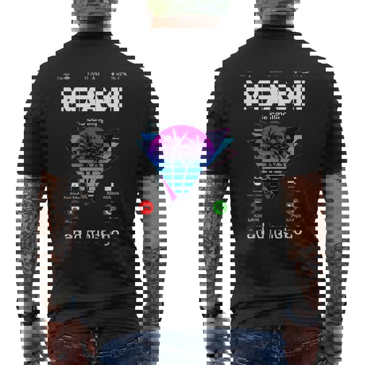 Miami Is Calling & I Must Go Illustration Graphic s メンズTシャツ バックプリント