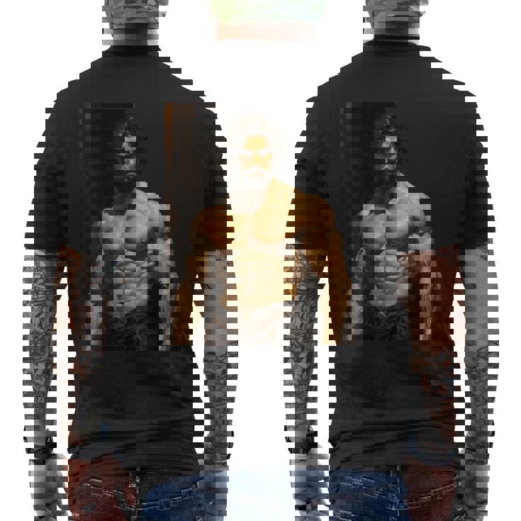 Muscle Man Bodybuilder Gay Daddy Classic Oil Paintingtyle メンズTシャツ バックプリント