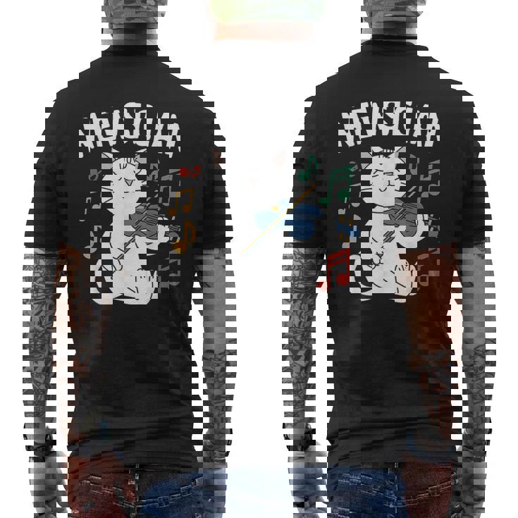 Músico Gato Divertido Gatito Tocandoiolín Instrumento Musical Camiseta Hombre Estampado Espalda