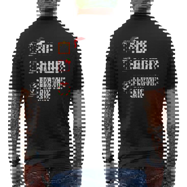 Nice Naughty Depends Who's Asking クリスマスリスト サンタ クリスマス メンズTシャツ バックプリント