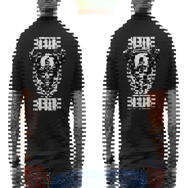 No Pain No Gain ウェイトリフティング ワークアウト ジム 引用 ジム フィットネス メンズTシャツ バックプリント