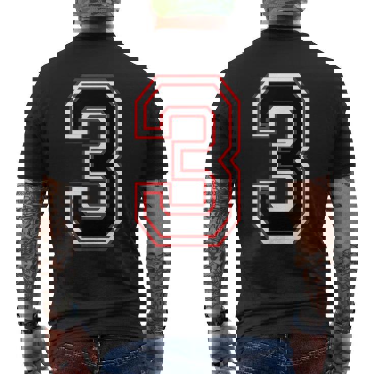 Number Numero Nummer 3 Three 3番 メンズTシャツ バックプリント