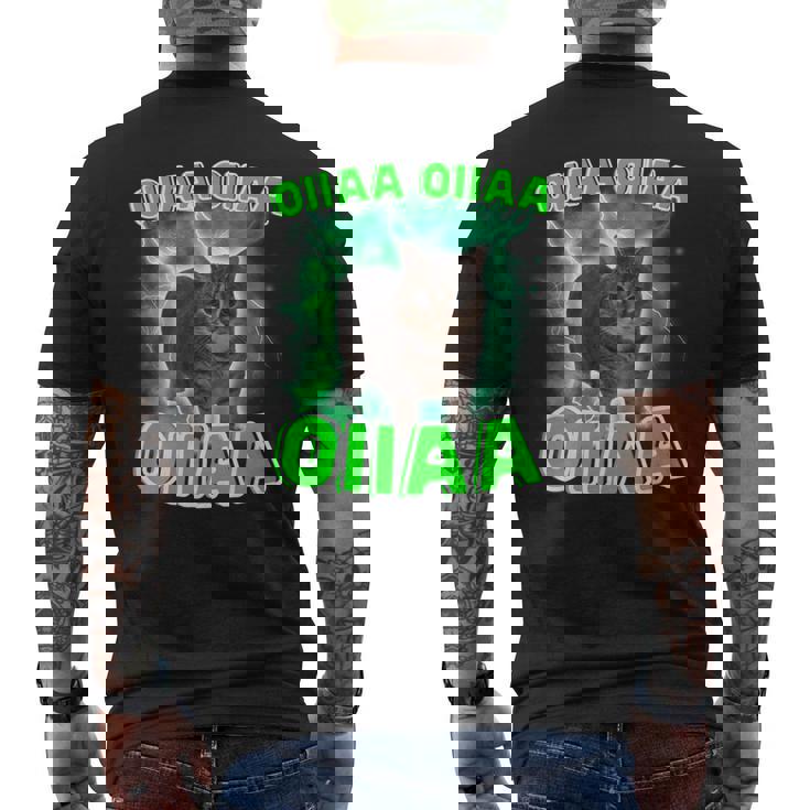 Oiiaa Oiiaa 猫 脳腐 ウイルス スピニング 猫 ミーム メンズTシャツ バックプリント