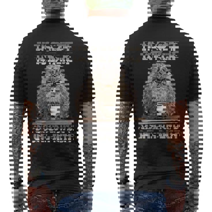 Pallas Cat T コーヒー愛好家のための朝の不満 マヌルネコ メンズTシャツ バックプリント