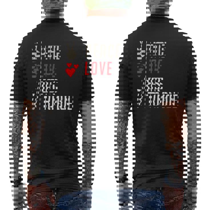 Peace Love Bass トロンボーン楽器 バス トロンボーン奏者 メンズTシャツ バックプリント