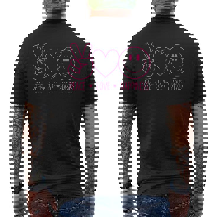 Peace Love Happiness シャツ ハッピーフェイス スマイルフェイス ヒッピー メンズTシャツ バックプリント