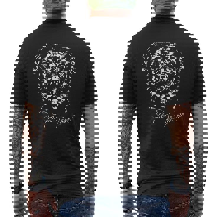 Petit Brabancon 犬のポートレート グリフォン・ウィルサイン メンズTシャツ バックプリント