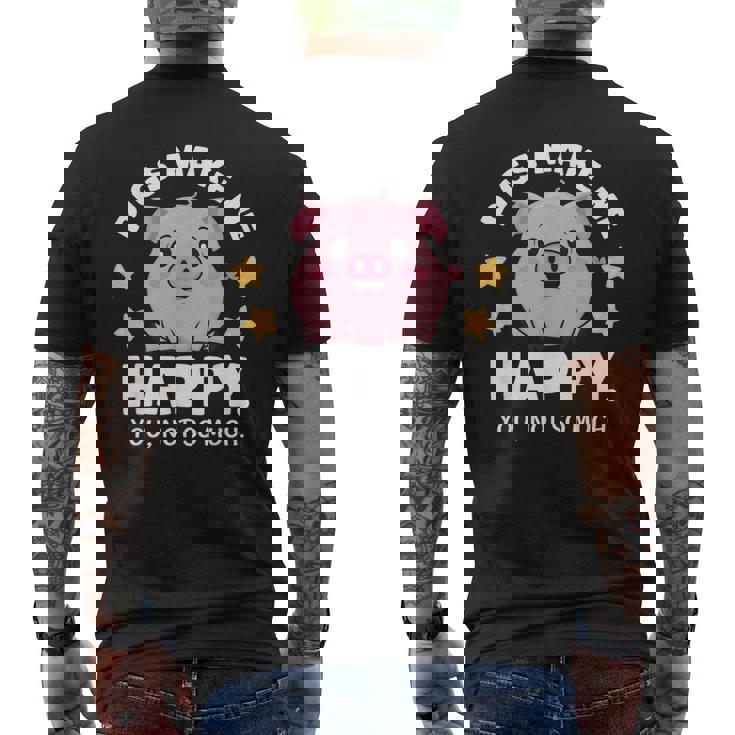 Pigs Make You Happymile かわいい 子豚 恋人 おもしろ豚 メンズTシャツ バックプリント