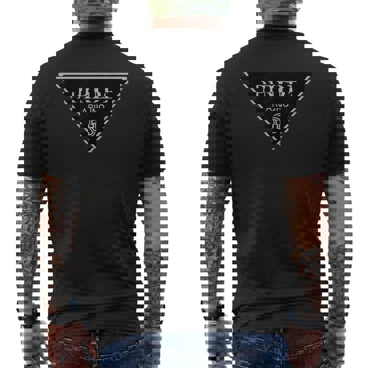 Pride プライド《三角》ロゴ【変なデザイン屋さん】ブランド パロディ 面白い メンズTシャツ バックプリント