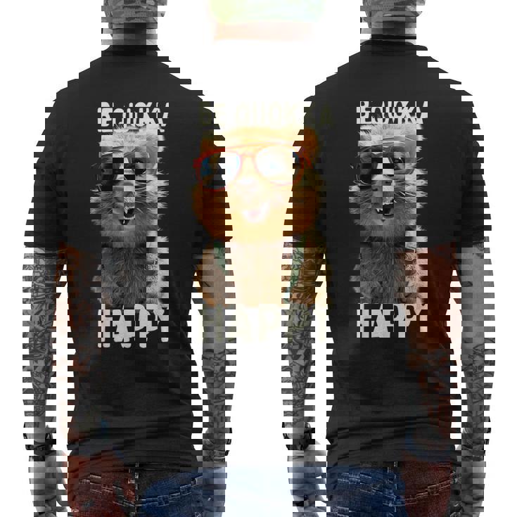 Be Quokka Happy クオッカ・ビー・クオッカ・ハッピー＆クオッカとスマイル メンズTシャツ バックプリント